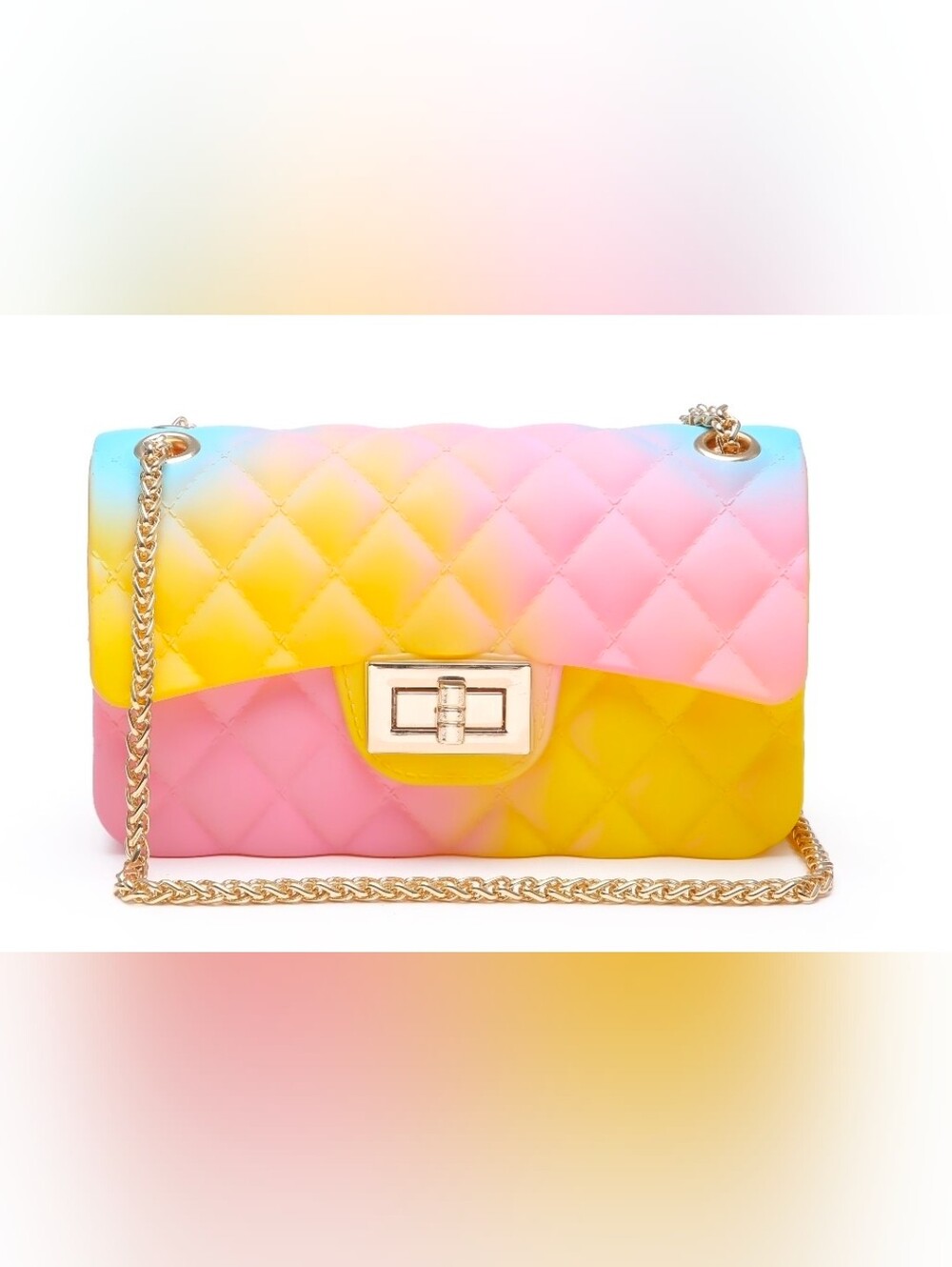 Quilted Gradient Chain Crossbody Bag - Pink Yellow Blue